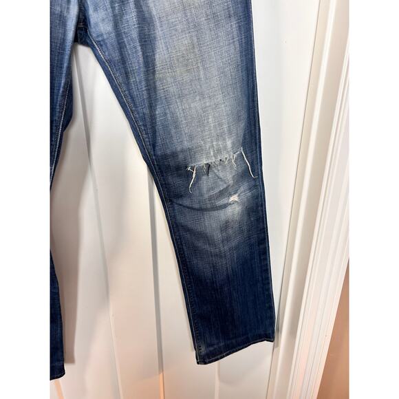 Hudson Men Denim Distressed Clifton Bootcut Jeans Pockets Dark Wash Blue Size 34 - Picture 4 of 15